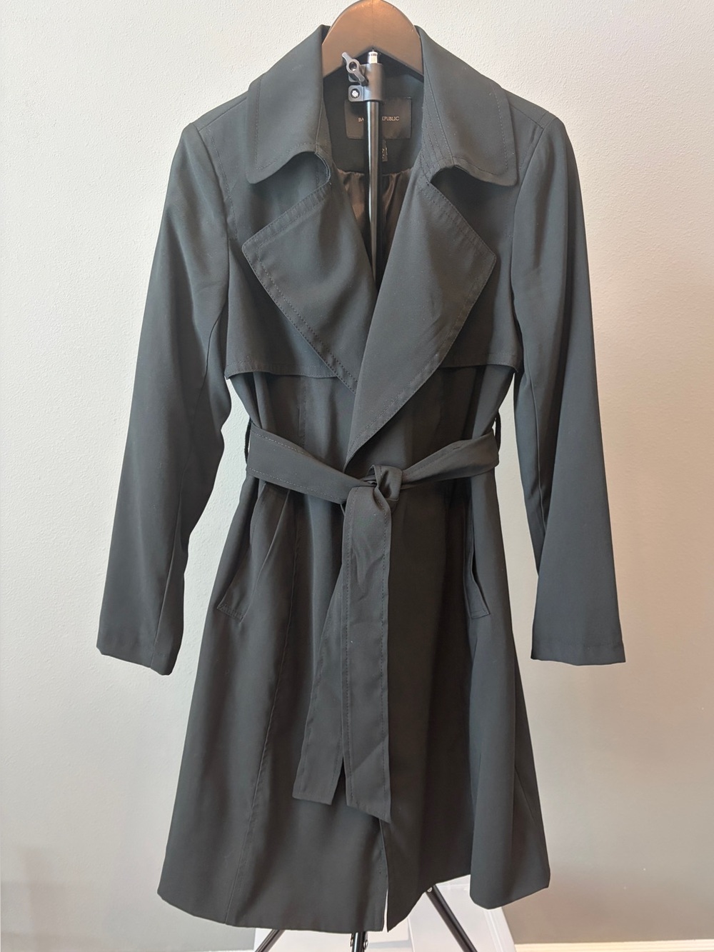 NWOT Banana Republic Petite XS Black Trench Coat Belted Fully Lined